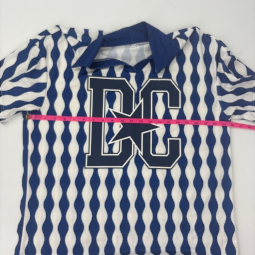 Dallas Cowboys SHEIN Blue & White Striped Polo Shirt Men’s Sz Large DC Star - Picture 4 of 5